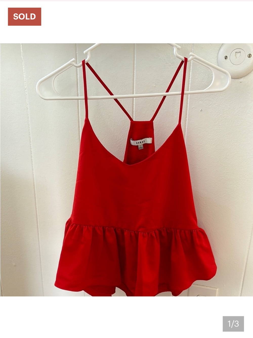 Boxy Red Spaghetti-Strap Peplum Cami